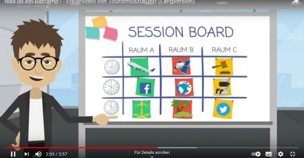 Bild: Screenshot aus dem Erklär-Video "Wie funktioniert eigentlich ein BarCamp? (Copyrights: Tourismuszukunft; Quelle: https://www.hsma.de/de/events/barcamps)