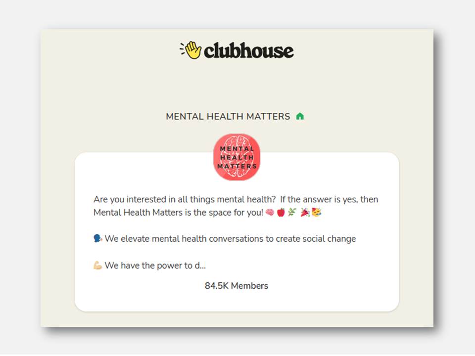 Bild: Screenshot des Mental Health Matters Club auf Clubhouse