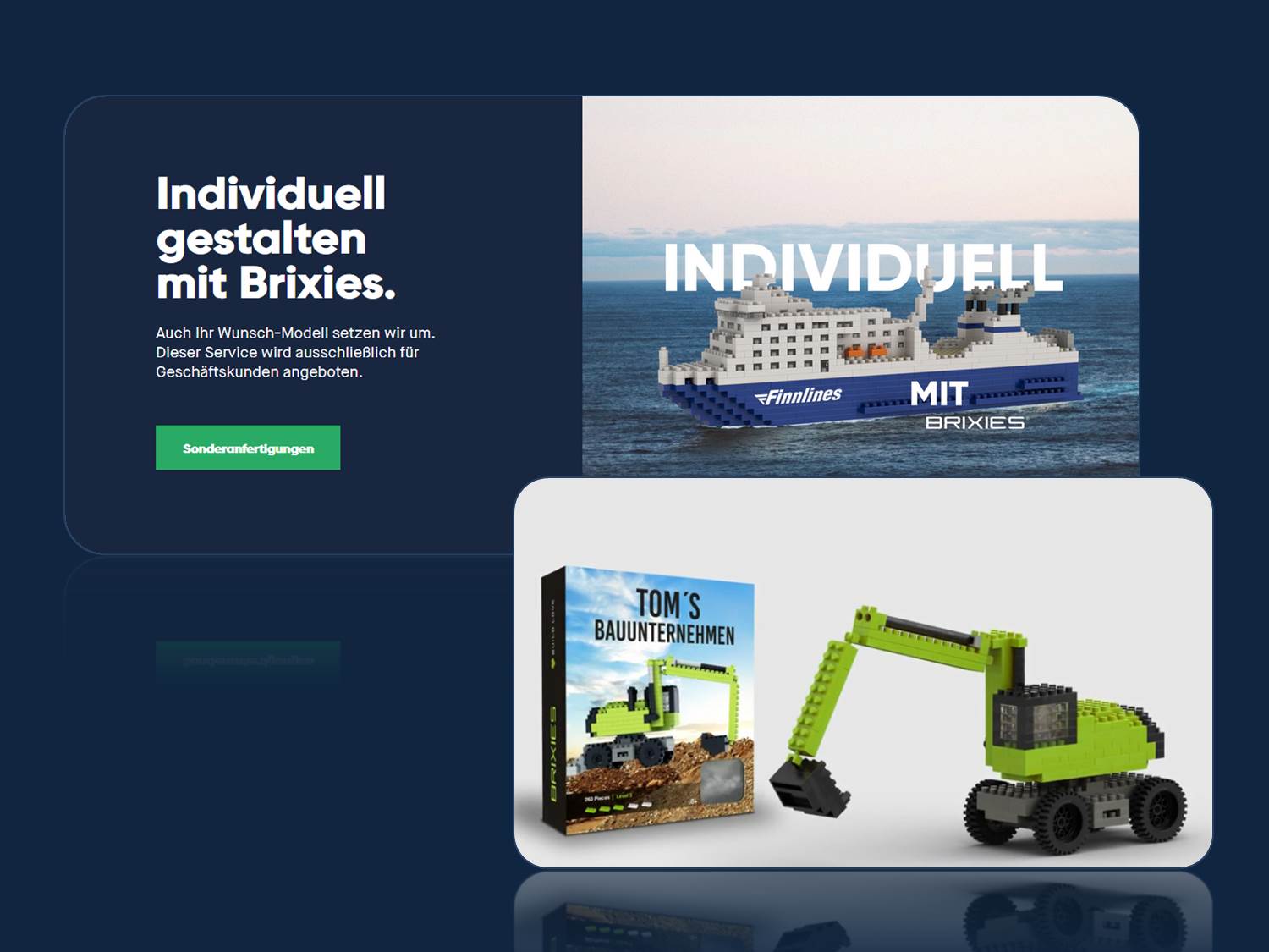 Screenshots von der BRIXIES Shop Webseite und aus dem Erklärvideo