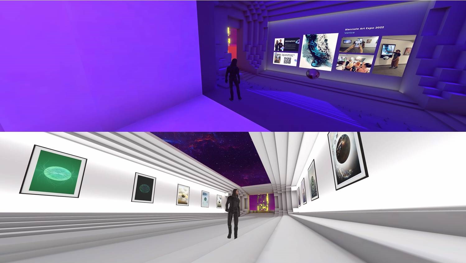 Titelbild (Collage): Metaverse Galerie, Ausstellung Sarah Montani und Joey Montani (Bildrechte: Sarah Montani)
