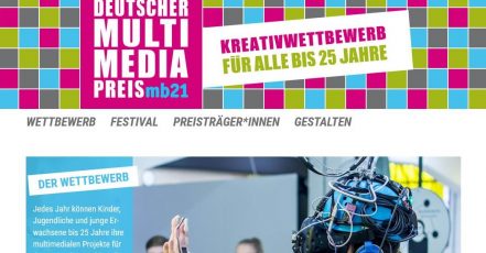 Screenshot (v. 19.09.2023) der Website zum Deutschen Multimediapreis mb21 (https://www.mb21.de)