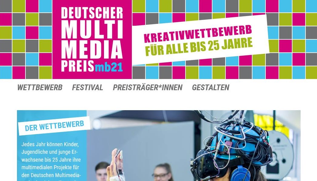 Screenshot (v. 19.09.2023) der Website zum Deutschen Multimediapreis mb21 (https://www.mb21.de)