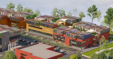 Übernachten in einem umgebauten Seecontainer, auf dem Dach einer stylischen Event- und Lifestyle-Location, und das alles direkt am See? In der Motorworld Manufaktur Berlin wird dieser Traum ab 2025 Realität. (Copyrights / Illustration: Motorworld Group)