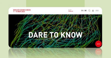 Screenshot v. 03.04.2024 der Website (Link s.o.) zur Berlin Science Week 2024 – Das Motto der Festival-Seite lautet auch in diesem Jahr "Dare to Know" (Veranstalter: Falling Walls Foundation)
