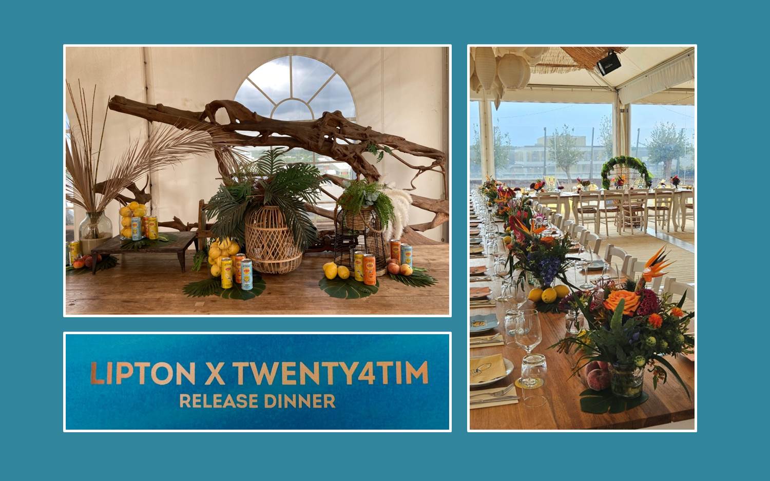  Lipton und Twenty4tim luden am 12. Juni 2024 zum Release Dinner in einen Beachclub in der Nähe von Köln. (Grafik oben: Lipton | Fotos / Collage: marketingScout.com Redaktion / EventMasterBook.de)