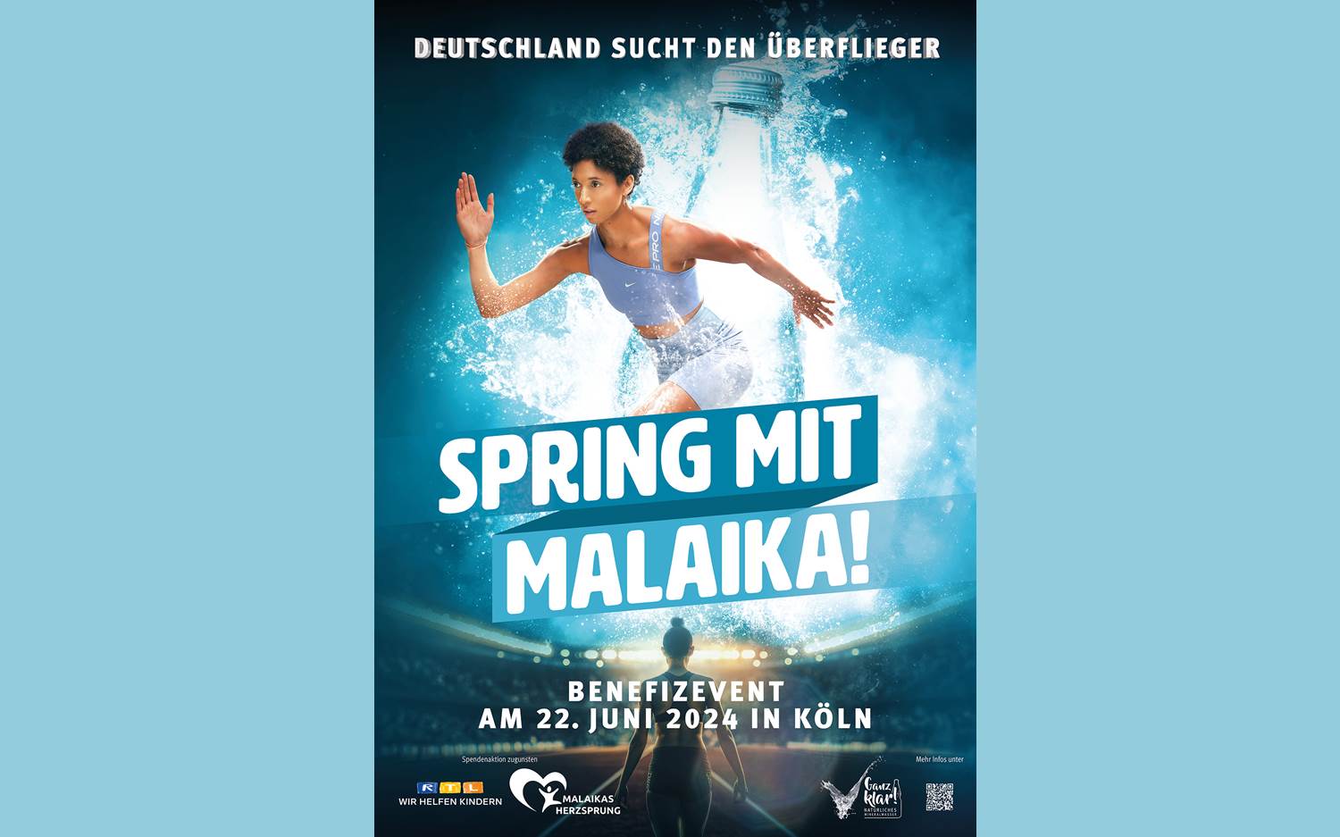 Ankündigung zum Benefiz-Event - Spring mit Malaika - am 22. Juni 2024 in Köln. Bildquelle: Informationszentrale Deutsches Mineralwasser (IDM)