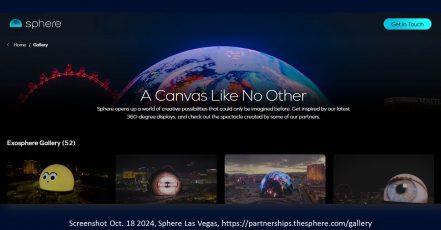 Screenshot der The Sphere Website v. 18.10.2024, https://partnerships.thesphere.com/gallery, Screenshot wurde erstellt durch die EventMasterBook.de Redaktion