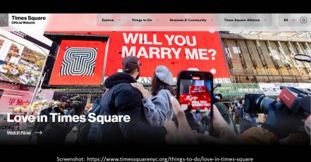 Valentine's Day (Valentinstag) 2025 am Times Square in New York (Screenshot 01 Feb, 2025 | Quelle: https://www.timessquarenyc.org/)