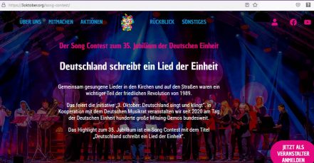 Screenshot vom 05.06.2025 der Website zum Song Contest der Initiative 3. Oktober Deutschland singt und klingt (Quelle: https://3oktober.org/song-contest)