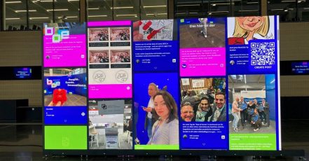 Social Wall von walls.io im Foyer der BOE International 2026, Messe Dortmund (Bildrechte: Redaktion marketingScout.com / eventmasterbook.de)