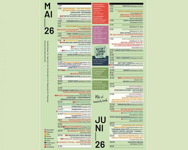 Büsum Veranstaltungskalender Mai bis Juni 2026 (Bildquelle: TMS Büsum)