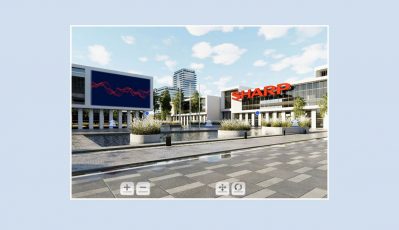 Sharp Plaza, die digitale Erlebniswelt der Marke Sharp, macht moderne Arbeitsplatzlösungen in realitätsnahen Szenarien unabhängig von Ort und Zeit erlebbar. (Quelle: Sharp)